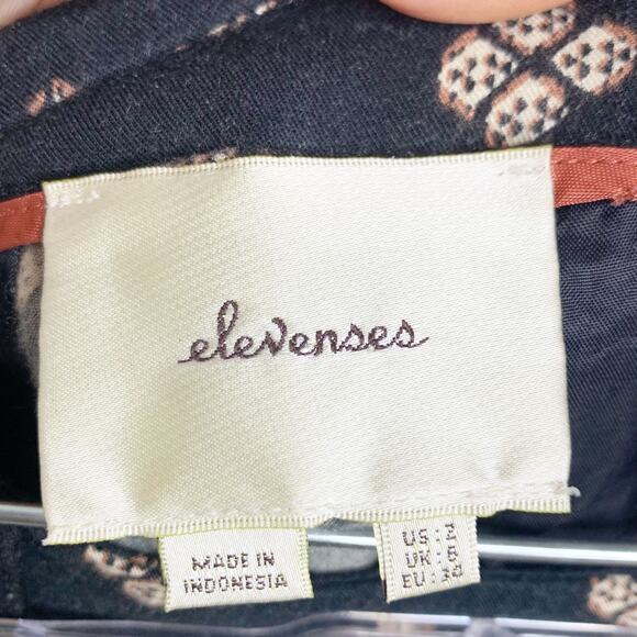 ELEVENSES Printed Crop Trouser Pants High Rise Wide Leg Lightweight Black Size 2 - Picture 6 of 8